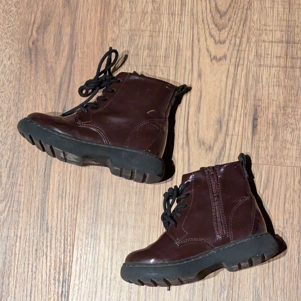 Zara Kids Burgundy Lace-Up Boots